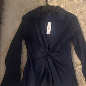 NWT- White House Black Market Navy Blue Twist Front Blouse